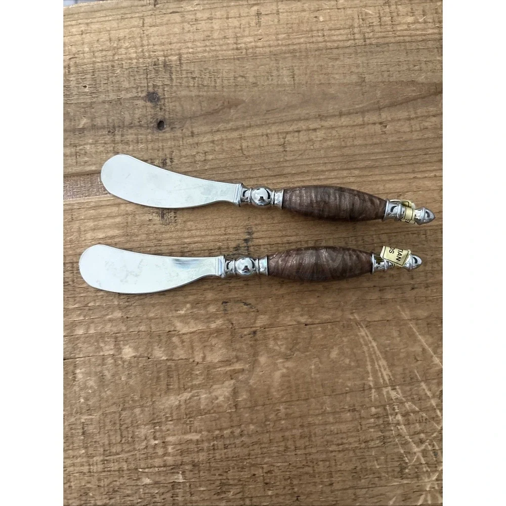 Lot 2 Murano Glass Small Butter Spreader Sparkled Topaz Italy Venetian Beads NEW